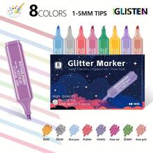 8-Color Metallic Glitter Highlighter Pen Set, Shiny Fluorescent Marker Pens, Quick-Drying & Smudge-Proof, 1-5mm Chisel Tip Comfortable Design, Suitable For Journaling, Advertising, Notes, Art Creation - Glitter Pen Neon - View 11