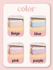 Customized Embroidered, Personalized Text, Color Block Large Capacity Pencil Case, High-Quality, Portable, Back To School Essential, Gift For Friends And Classmates - Multicolor - View 6