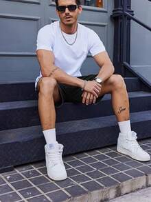 Men's Washed Vintage Shorts Casual Relaxed Fit Drawstring Waist Beach Shorts Streetwear Style Street Wear - 黑色 - 查看 6