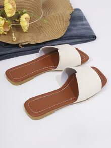 Dép xăng đan đế bằng mũi vuông mới, giày thời trang nữ, dép đi trong nhà và đi biển, dép xăng đan đế bằng màu đen dành cho nữ. - trắng - Xem 4