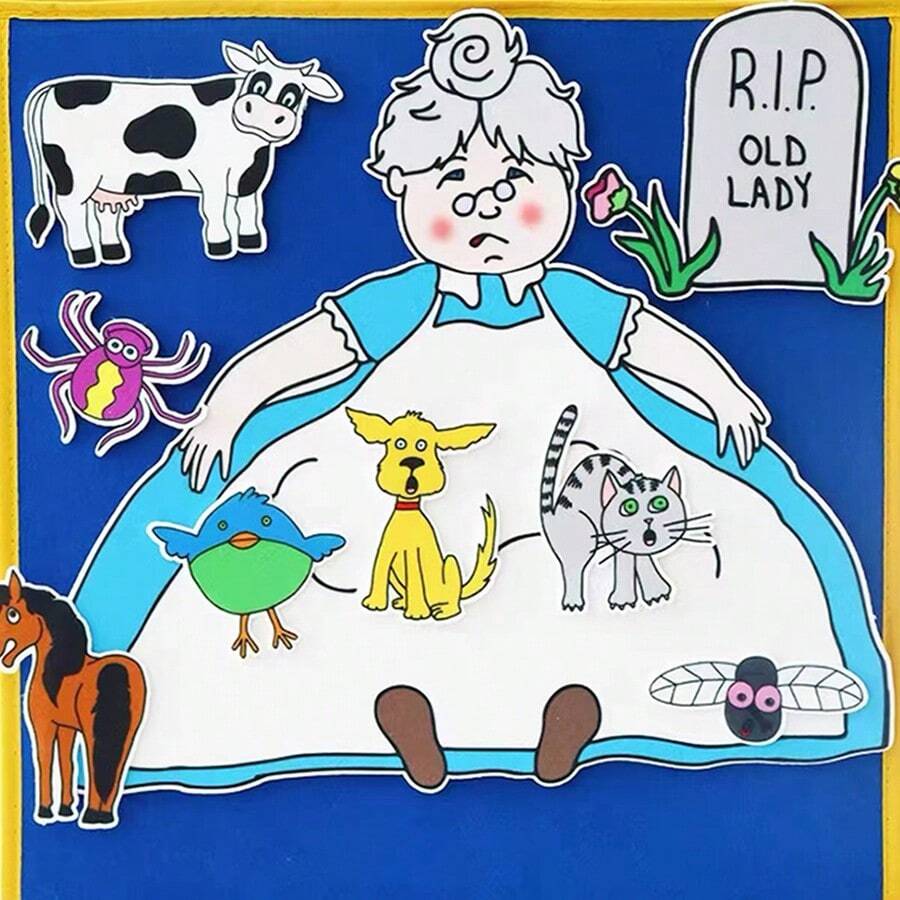 hoojojo 9 piezas Juego de fieltro, Conozco a una anciana que se tragó una mosca, Tablero de cuentos, Ayudas didácticas para la narración de cuentos, Juguetes educativos de tela no tejida para el aula, Útiles escolares para volver a la escuela - Multicolor - Ver 1