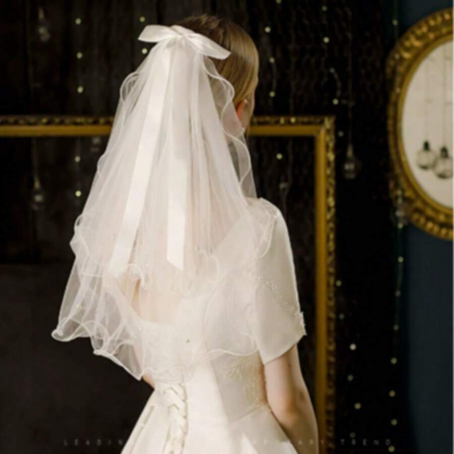 1 buah Kerudung Pengantin Pita, Cocok untuk Pernikahan, Fotografi Studio, Pemotretan Akta Nikah, Pesta Lajang, Cocok untuk Pengantin dan Wanita - Putih - View 1