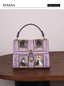 2026 Nuova borsa da donna di alta moda, borsa Boston cuscino vintage Y2K di lusso con carta dei tarocchi, borsa da medico con motivo gatto carino, borsa rotonda di grande capacità con forma unica rosa e viola, borsa a mano, a spalla e a tracolla personalizzata in stile street in PU - Multicolore - Visualizzare 2