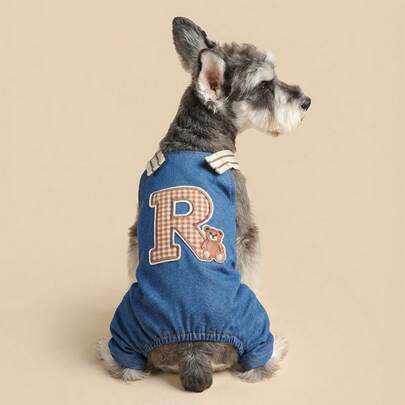 PETCIRCLE 1pc Pet Clothes, Dog/Cat Outfit, Small Dog/Puppy Casual Cute Comfortable Letter Bear Matching Pants