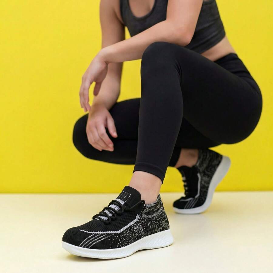 Women's Pure White Slip-On Knit Sneakers, Casual Lightweight Breathable Dance Shoes