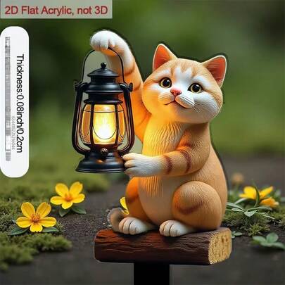1pc 2D Acrylic Cat Shaped Garden Marker, Suitable For Enhancing Potted Plant Decor In Outdoor Spaces