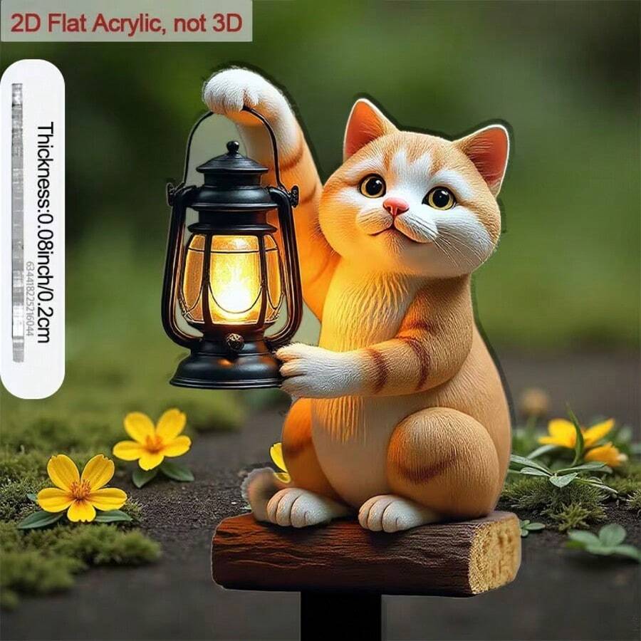 1 chiếc biển đánh dấu cây cảnh hình mèo 2D bằng acrylic, thích hợp để trang trí chậu cây ngoài trời. - A - Xem 1