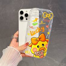蝴蝶结时尚可爱卡通鸭子图案透明波浪软手机壳，兼容 17、17 Pro、17 Pro Max、17 Air、16、15、14、13、12、11 / S26、S25、24、23、22 Ultra、A52、A53、A54、A55、A56、07、A17等手机型号，防指纹、防震、防摔。 - 無色 - 查看 9