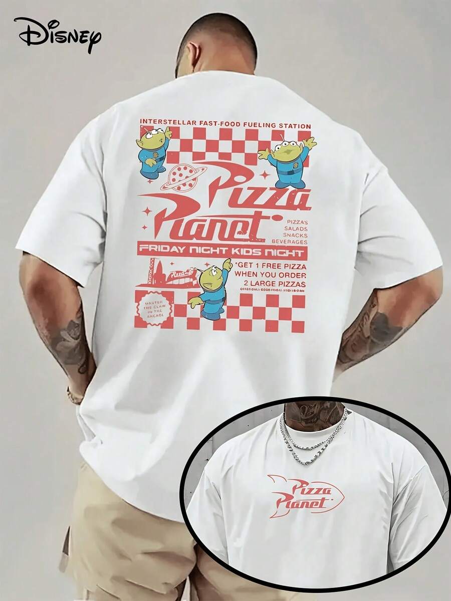 [Disney Licensed]"Disney Official Genuine Authorization" PixarToy Story Pizza Restaurant Planet Takeaway Flyer, Genuine Authorization 1 Fashion Cartoon Short Sleeve Design, Cartoon Cotton Short Sleeve, Men's Short Sleeve, Disney Shirts, Mens Clothes, Summer Clothes, Officially Licensed Disney T-Shirts, Disney Men's And Women's Spring/Summer Fashion Casual Short-Sleeve T-Shirts - 白色 - 查看 1