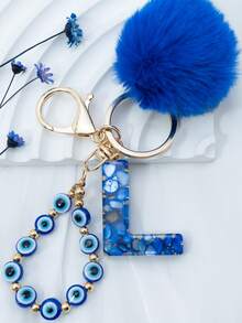 1个波西米亚航海风26字母树脂钥匙扣 - 蓝色和金色字母吊坠，配以海星/贝壳/流苏挂饰，时尚钥匙圈，情侣包/背包/沙滩包挂饰，情人节/生日/派对的理想节日礼物 - 藍色 - 查看 29