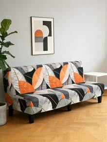 1件装无扶手创意树叶纹理沙发床罩，带弹力全包式聚酯纤维沙发套，针织牛奶丝面料，四季皆宜 - 橘色 - 查看 5