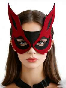 1个红黑恶魔面具，性感角色扮演半脸面具，多功能狐狸眼面具，适合派对、化装舞会、节日服装、日常拍照道具 - 彩色 - 查看 3