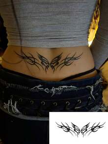 1pc Temporary Tattoo Sticker 7-14 Days Herbal Long-Lasting Tattoo Sticker, Minimalist Waist Abstract Mysterious Pattern Thorn Butterfly Wing Side Waist Tattoo Sticker, Personalized Cool Herbal Tattoo Sticker, Washable Temporary Tattoo Sticker PVC Personalized Fashion Tattoo Sticker Suitable For People - Black - View 1