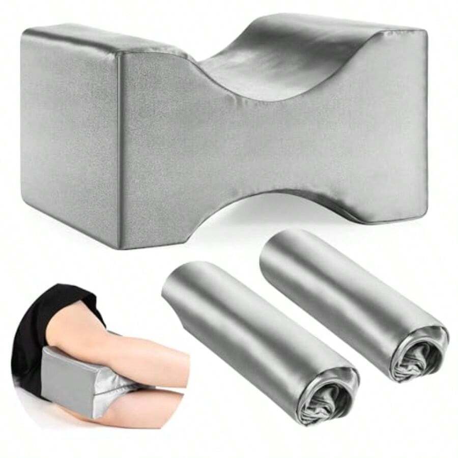 2 fundas de almohada de satén de repuesto para piernas de 10 x 8 x 6.3 pulgadas funda de almohada de rodilla para dormir de lado funda de almohada suave y transpirable para piernas y - gris - Ver 1