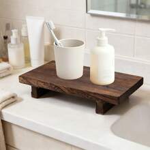 Plateau de rangement pour salle de bain en bois vintage, plateau de cuisine élégant et durable, convient pour le rangement dans la salle de bain et la cuisine, peut être utilisé pour ranger les cosmétiques ou pour la décoration d'intérieur. Plateau de cuisine, plateau décoratif - A - Voir 7