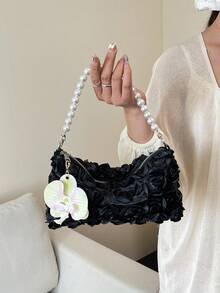 Dedoo Borsa con perle e motivo floreale, portafoglio elegante da donna, outfit per feste di gala, borse per balli di fine anno, articoli da matrimonio, regali per donne - nero - Visualizzare 4