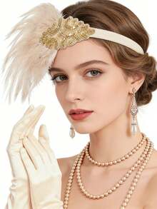 Băng đô hai mặt đính ngọc trai và lông vũ, đá pha lê kiểu thập niên 1920, thích hợp cho các buổi tiệc cocktail, dạ hội, tiệc đêm, Giáng sinh, khiêu vũ, tiệc theo phong cách thập niên 1920, tiệc Art Deco, đám cưới theo phong cách thập niên 1920. - Nhiều màu - Xem 7