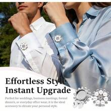 Button Covers Cufflinks Set, Gold Clip - Ons Women Men, No - Sew Covers Dress Shirts, Blouses Button Decoration - Silver Base-pearls-17.5mm + 6PCS - View 5