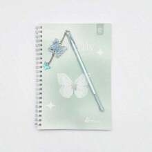 A5螺旋笔记本+蝴蝶圆珠笔，双线圈装订 - 每本60页，优雅情书和蝴蝶图案，横格内页日记本，是理想的礼物之选，也适合女孩日记、办公或学习用品。 - 多色 - 查看 8