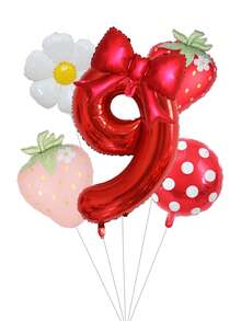 6个32英寸红色0-9数字、草莓、蝴蝶结铝箔气球套装，草莓主题生日、周年纪念、婚礼派对装饰铝箔气球 - 草莓數字6件套 - 查看 14
