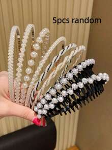 5 paquetes aleatorios de diademas de mujer con imitación de piedras preciosas de alta gama, versátiles para salir, verano, vacaciones, diadema de viaje - Multicolor - Ver 5
