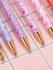 3支/7支装心形金属圆珠笔，按压式设计，优雅女士圆珠笔，简约印花圆珠笔，适合日记和送礼，精美钢笔礼品，办公及学习日记笔，婚礼、情人节、感恩节、毕业礼物 - 愛心筆 - 查看 9