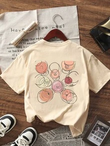 夏季新款极简时尚红酒插画印花休闲圆领短袖T恤，百搭时尚女式上衣 - 阿桑 - 查看 2