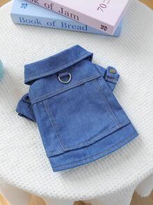 PETCIRCLE 1件宠物衣服，狗狗/猫咪套装，小型犬及幼犬服装，时尚可爱舒适纯色外套 - 藏青色 - 藍色 - 查看 5