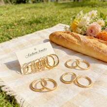 16-Pair European And American Style Large Hoop Earring Set, Gold Twisted Hoop Earrings, Simple And Elegant Earrings, Multiple Sizes Of Gold Large Hoop Earring Set, Versatile Earrings For Commute - Vàng - Xem 5