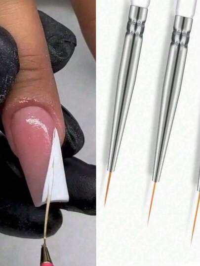5/3pcs Set Painting Line Art Nail Brushes 6mm, 9mm, 12mm, 18mm, 24mm, Suitable For Painting And Floral Designs. Featuring Ultra-Thin Design And Super Fine Japanese Nail Art Liner Brushes With Ultra-Fine Hooked Edges, Ideal For Floral Carving And Painting, Makeup And Nail Art Tool Brush Set