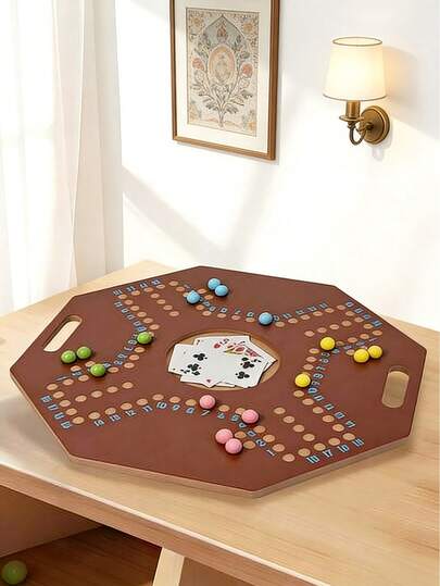 Classic Checkers Game Set, Card Game - Handmade Wooden Checkers Board, Including Marbles And Playing Cards. Classic Portable Strategy Game, Suitable For 2-4 Players, Family Learning Game, Suitable For Beginners And Adults, Indoor And Outdoor Use, Great For Game Nights And Large Gatherings With Friends. Indoor Game, Party Game, Multiplayer Interactive, Family Entertainment, Camping Game, Travel Game, Outdoor Game, Elderly Game, Game Room Accessory, Stress Relief Game, Office Desk