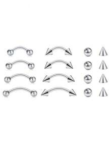 16件装眉部穿孔饰品，不锈钢弯杆迷你眉环，垂直唇钉，耳廓、耳骨、耳廓、耳屏等部位饰品，男士适用，16g，6mm/8mm/10mm/12mm - 彩色 - 查看 11