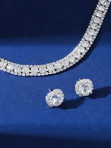 1set Crystal Necklace & Earrings Jewelry Set - Yellow Gold - View 5