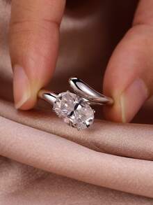 1枚铜锆石可调节开口戒指，时尚日常佩戴，女士礼物 - 彩色 - 查看 4