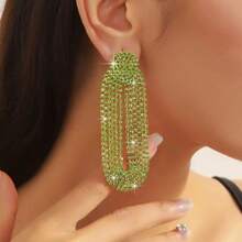 1 Đôi bông tai tua rua dài, kiểu dáng Châu Âu và Mỹ, đính đá pha lê xanh lá cây, thích hợp cho phụ nữ. - màu xanh lá - Xem 2