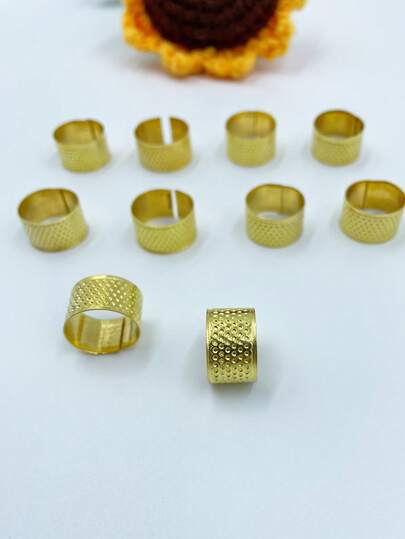 10 piezas Juego de dedales de costura, protector de dedos de metal antioxidante y antipinchazos con diseño punteado antideslizante, tamaño ajustable, adecuado para costura en casa, artesanía de cuero, manualidades, bordado, acolchado y diversos trabajos manuales