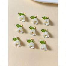 Set de 10 piezas de cuentas de flores con degradado rosa para hacer aretes y collares, ideal para San Valentín - Multicolor - Ver 3