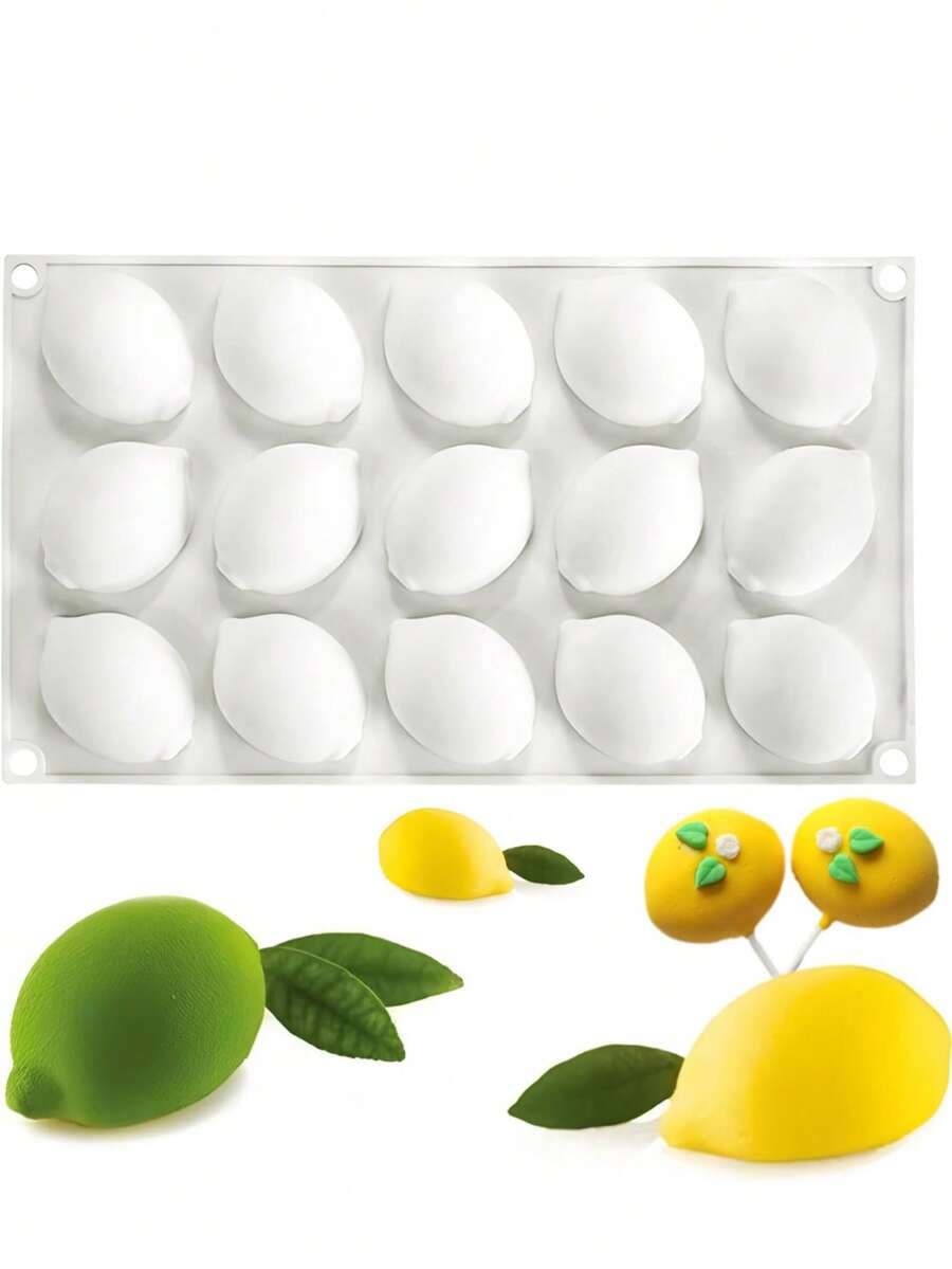 1pc Lemon Silicone Mold, 15-Cavity 3D Lemon Mold - Non-Stick Baking Tray, For Chocolate, Jelly, Fondant, Cake Mold, Ice Cream Cake Mold