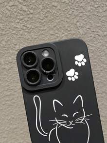 [Quick Local Shipment]1 Piece Minimalist Line Art Cat Paw Phone Case, Cute Pet Style Black & White Contrast Soft TPU Protective Cover, Scratch-Resistant, Precise Cutouts, Suitable For IPhone & Galaxy. - 1 Image - View 6