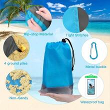 Portable Foldable Waterproof Camping Mat, Multifunctional Sandproof Beach Floor Blanket, Lightweight Outdoor Travel Picnic Cushion - Gradient Blue Trio - View 2