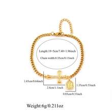 1pc Minimalist Cross & Letter Stainless Steel Chain Bracelet For Men - Yellow Gold - View 2