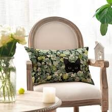 Vỏ gối trang trí họa tiết lá bạch đàn và mèo đen, kích thước 12" x 20", thích hợp cho sofa. - màu xanh lá - Xem 3