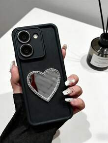 2026's Latest DIY Heart-Shaped Makeup Mirror Mobile Phone Case, Compatible With Samsung Galaxy S25 S24 S23 S22 S21 S20, A56 A55 A54 A53 A52S, A36 A35 A34 A33 A32 A26 A25 A24 A23 A22 A21S A16 A15 A14 A13 A06 A05S A05 A04 A03, 17/16/15/14/13/12/11/XR/XS/X Series, Note 14 - Black - View 4