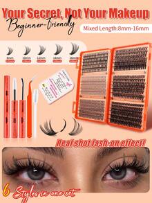 720/708/684 قطعة كتاب عناقيد رموش D Curl، رموش روسية حجم 3D ناعمة وفضفاضة بطول 10-18 مم بأنماط مختلطة، طقم إطالة رموش DIY محمول عالي الجودة، سهل التطبيق في المنزل، رموش مثالية لإطلالات حفلات يومية - متعدد الألوان - مشاهدة 7