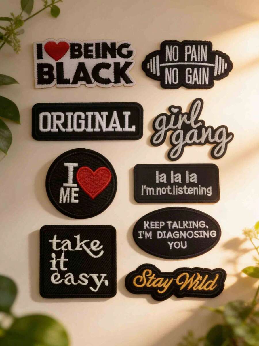 1 Set 9pcs Letter Embroidery Patches - Cute Cartoon Polyester Patches DIY Clothing Iron-On Appliques Sewing Accessories Fabric Patches For Personalized Embroidery/Iron-On Gifts For Hats, Mother's Gifts Custom Embroidered Name Patches In Colorful, Fun, And Unique Designs For Boyfriends, Girlfriends, School, Office, Teacher Gifts, Colleagues, Jackets, Truck Hats, Jeans, Shirts, Jackets, Backpacks - Multiple Styles - View 1