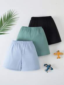 3 buah celana pendek anak, celana pendek kasual musim panas ringan dengan tali serut dekoratif untuk anak laki-laki & perempuan, cocok untuk usia 4-12 tahun. - MultiWarna - View 2