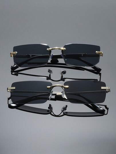 2pcs Men Metal Geometric Full Frame All-Match Vintage Outfits Fashion Glasses For Summer Daily Life Driving Fishing Outdoor Casual Activities Tropical Beach Vacay Accessories