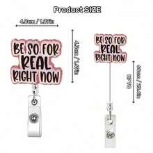 1pc Interesting Text Badge Reel, Retractable, Cute Badge Holder With Rotating Alligator Clip, Suitable For Nurses, Teachers, Office Workers, Also Applicable For School Supplies And Back To School Season - Multicolored... - View 3
