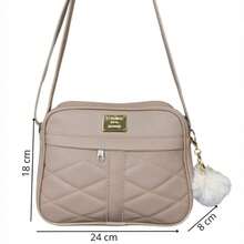 Women's Small Shoulder Bag, Reinforced Crossbody Bag + Keychain, Fashion Blogger Style - 米色 - 查看 3