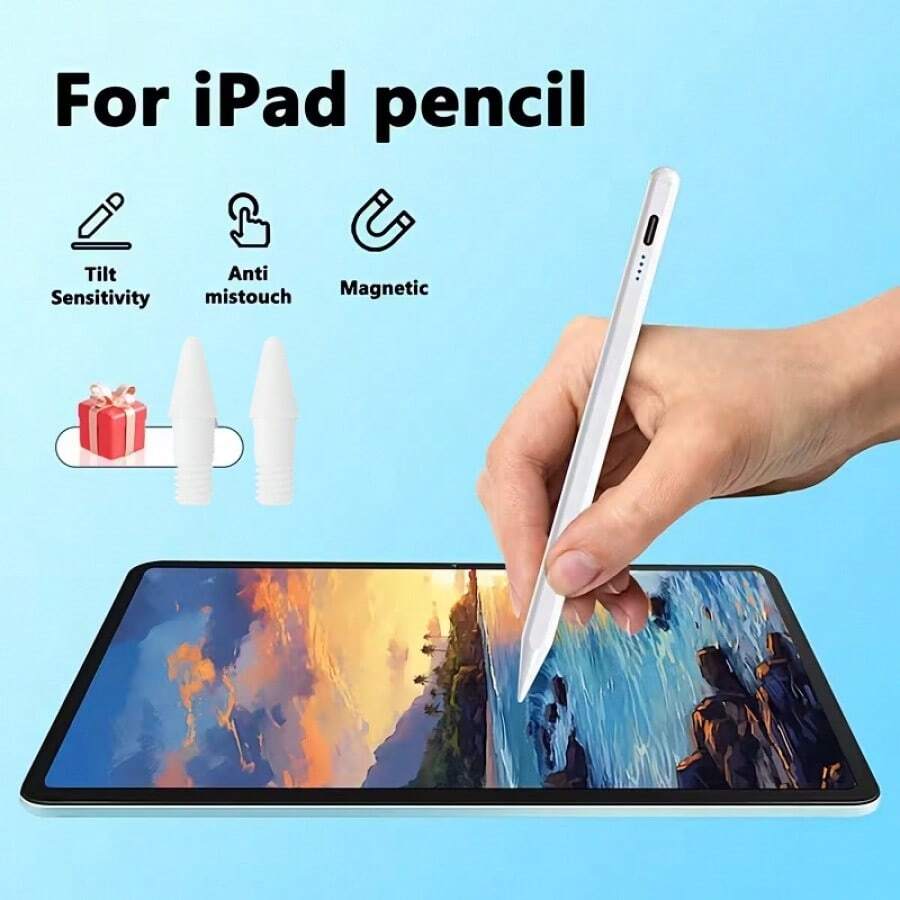 Bút cảm ứng chống trượt dành cho iPad thế hệ thứ 9 và 10 - Bút cảm ứng sạc nhanh, cảm biến độ nghiêng và chống chạm nhầm, kết nối từ tính, sạc nhanh, thiết kế bút tròn, tương thích với iPad 2018-2026.